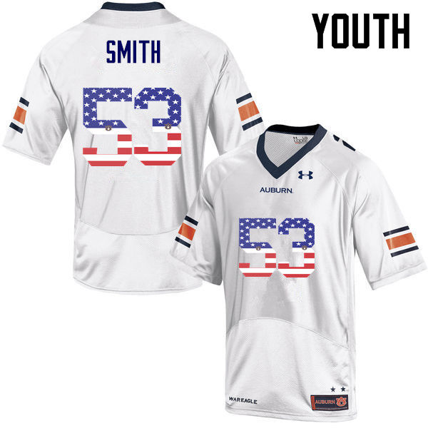 Youth #53 Clarke Smith Auburn Tigers USA Flag Fashion College Football Jerseys-White - Click Image to Close